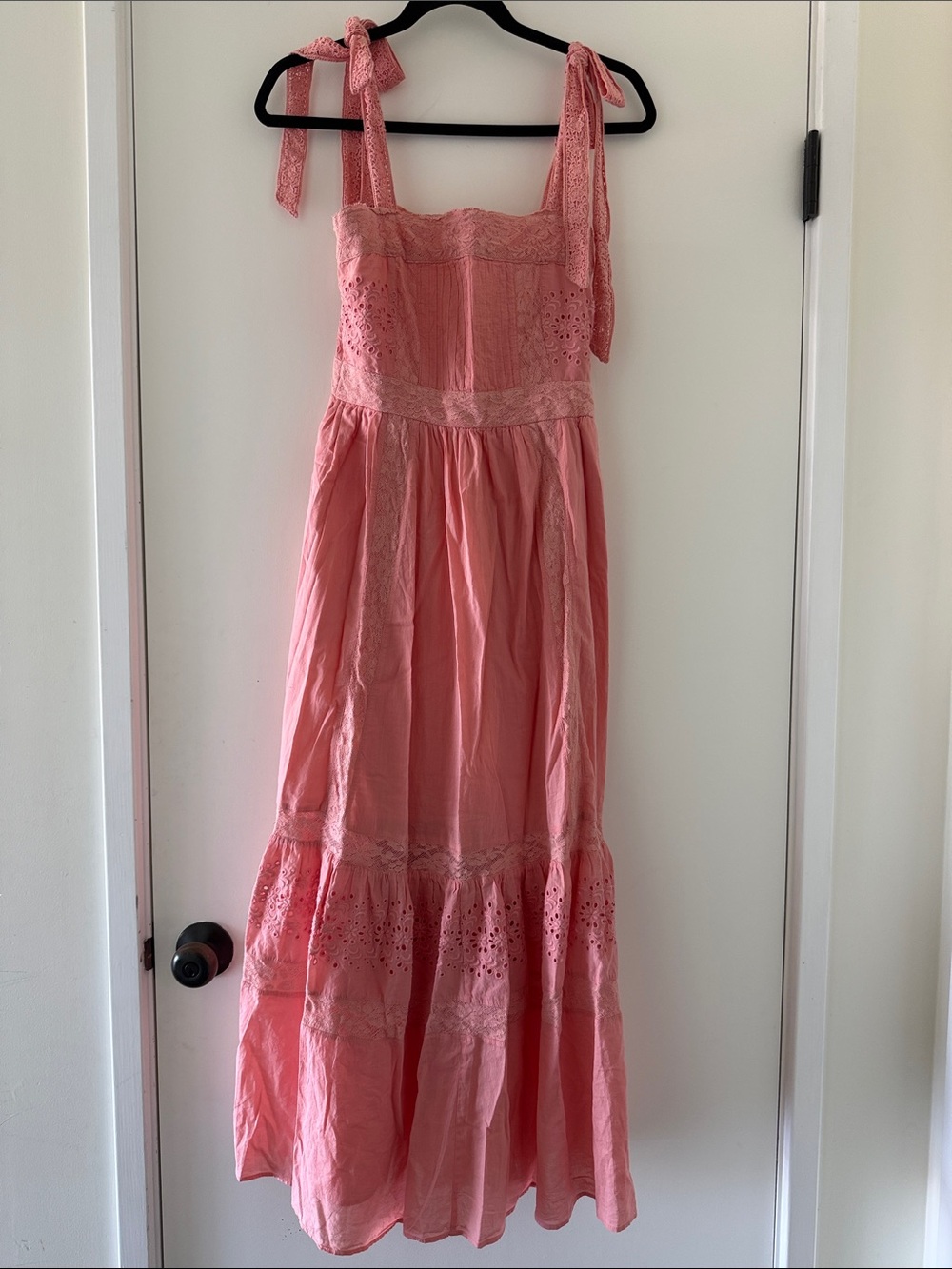 Women’s Coral Tie-Shoulder Eyelet Dress